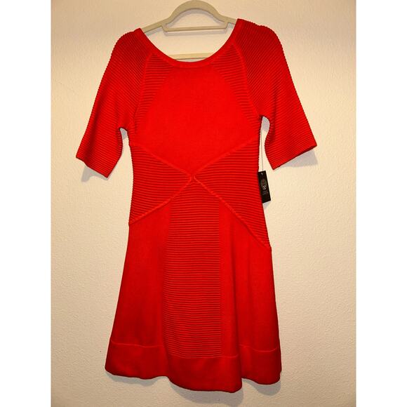 Vince Camuto Ora Orange Ribbed Sweater Dress V Neck Petite Medium NWT Casual - Picture 2 of 10